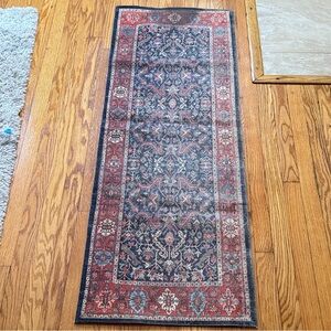 Intricate Red and Blue Patterned Runner Rug